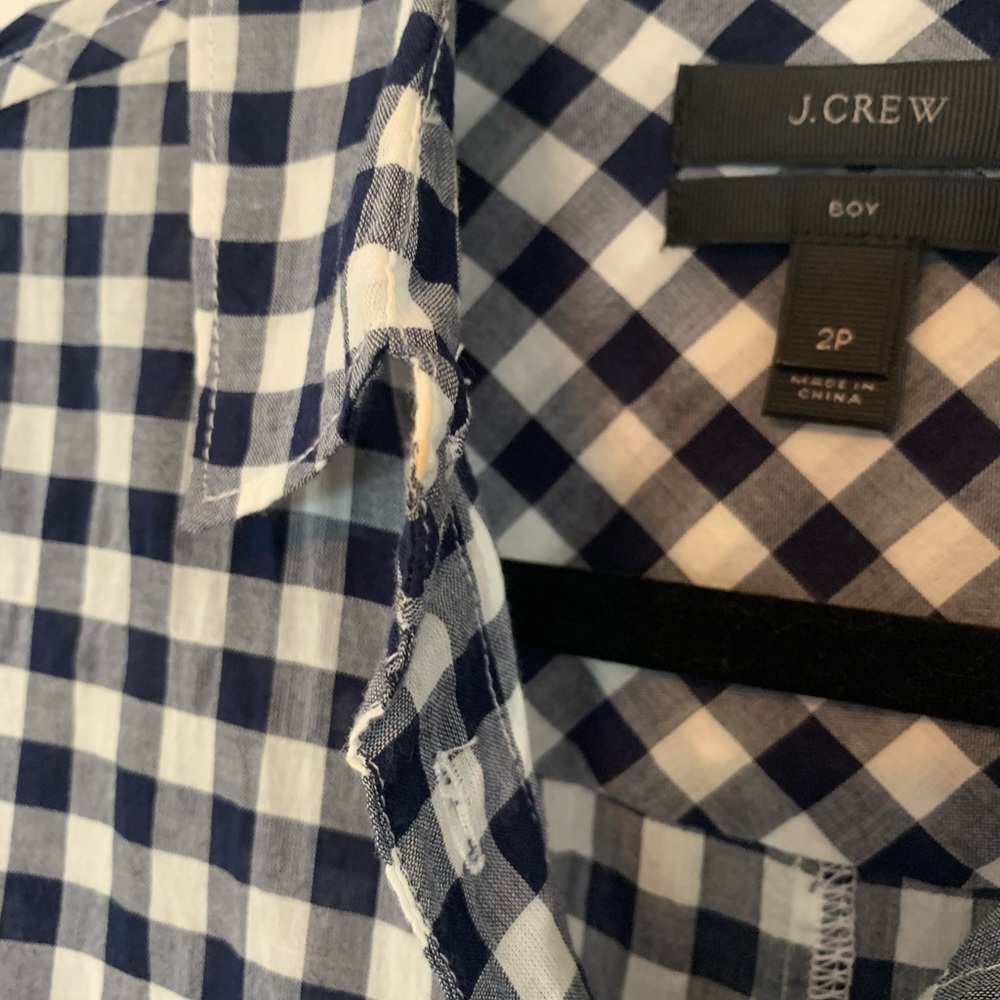 J. Crew Boy Fit Navy Blue Gingham Button Down 2P